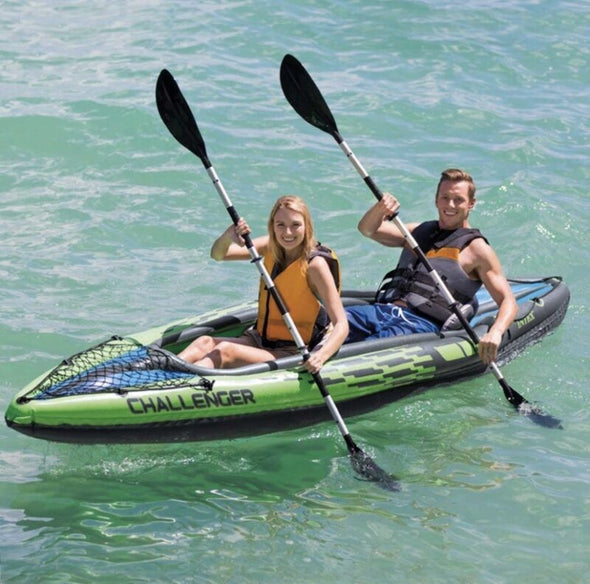 2-Person Inflatable Kayak with Pump, Oars, and Cargo Net for Adventure