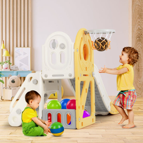 5 in 1 Toddler Slide & Freestanding Kids Playground with Climber, Hoop