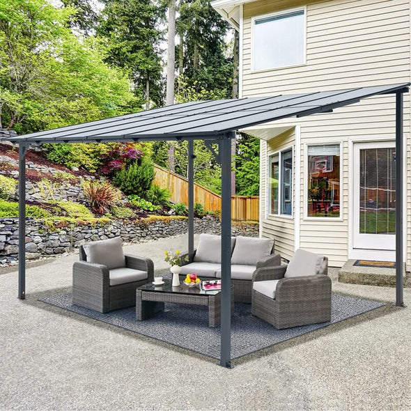 Wall-Mounted Metal Pergola Gazebo – Durable Hard Top Outdoor Shelter