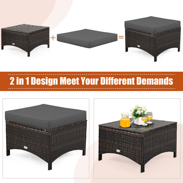 5-Piece Rattan Patio Furniture Set with Cushions – Outdoor Sofa & Ottoman