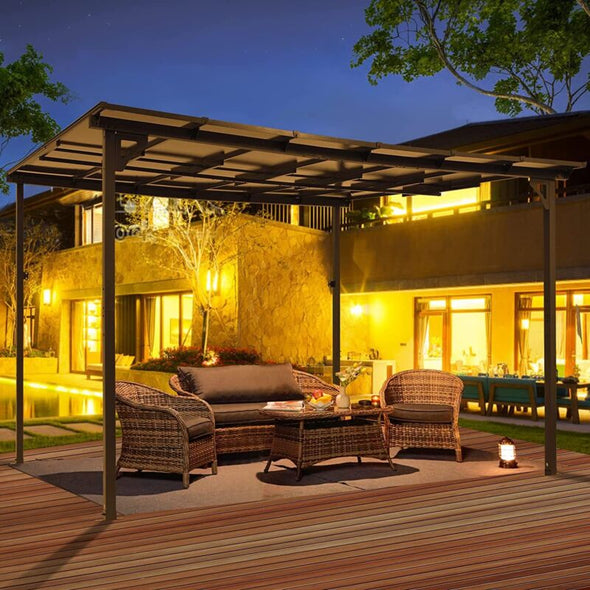 Wall-Mounted Metal Pergola Gazebo – Durable Hard Top Outdoor Shelter