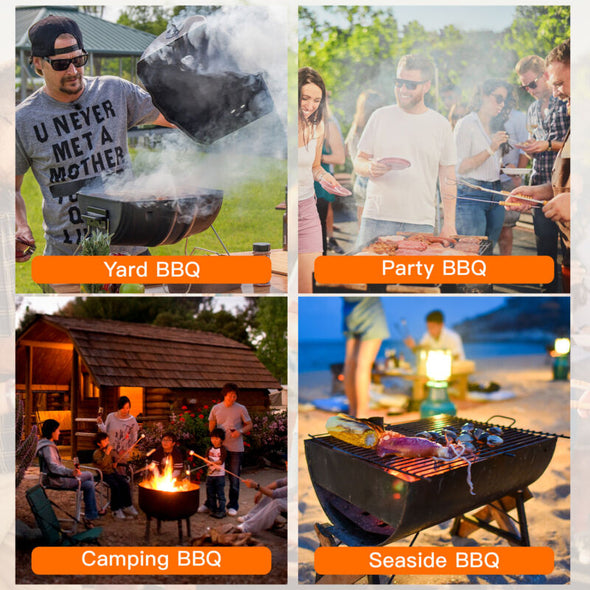 43" Charcoal BBQ Grill with Temperature Control & Double Grilling Nets