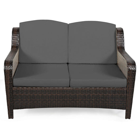 5-Piece Rattan Patio Furniture Set with Cushions – Outdoor Sofa & Ottoman