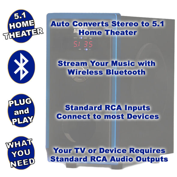 Acoustic Audio 5.1 Bluetooth Speaker System, 6 Speaker Home Theater