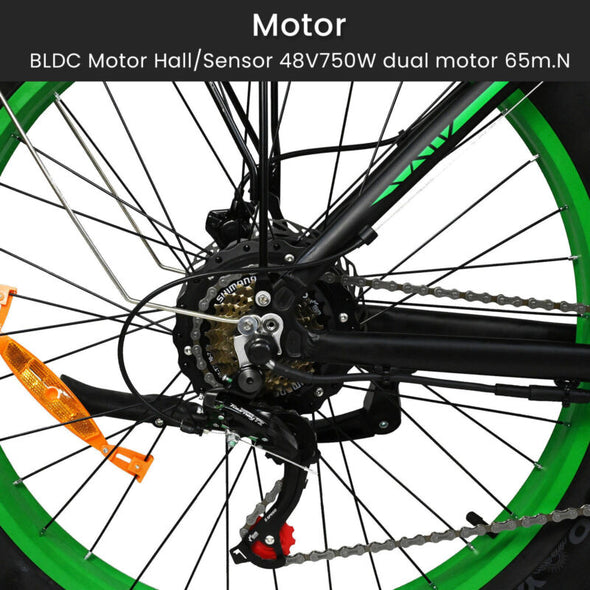 1500W Fat Tire Electric Bike Dual Motor 48V 15Ah for Adults - 45km/h