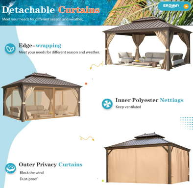 12' x 14' Hardtop Gazebo – Rustproof Aluminum Frame, Double Roof