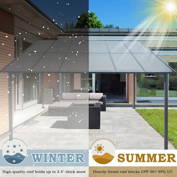 Wall-Mounted Metal Pergola Gazebo – Durable Hard Top Outdoor Shelter