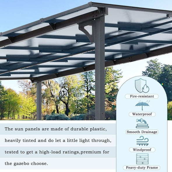 Wall-Mounted Metal Pergola Gazebo – Durable Hard Top Outdoor Shelter