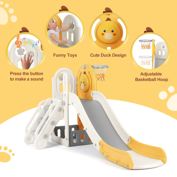 5 in 1 Toddler Slide & Freestanding Kids Playground with Climber, Hoop