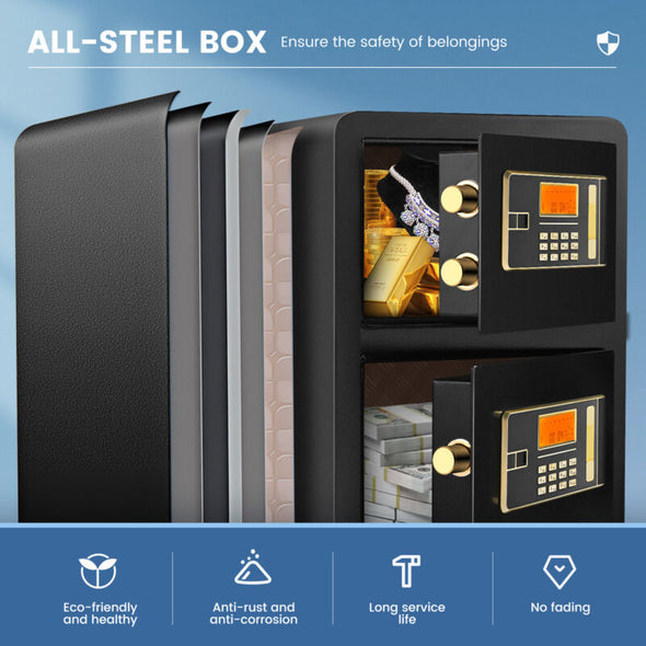 Large Home Safe 4.5 Cub Fireproof Double Lockbox with Digital Keypad