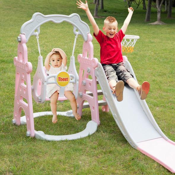 4-in-1 Kids Slide & Swing Set Indoor Outdoor Playground Playset