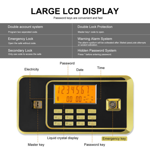 2.2 Cub Safe Box with Digital Combination LED Lock, Secure Storage