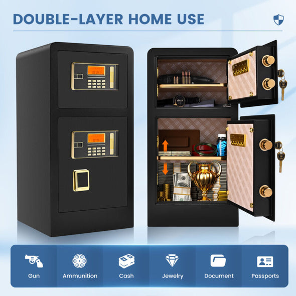 Large Home Safe 4.5 Cub Fireproof Double Lockbox with Digital Keypad