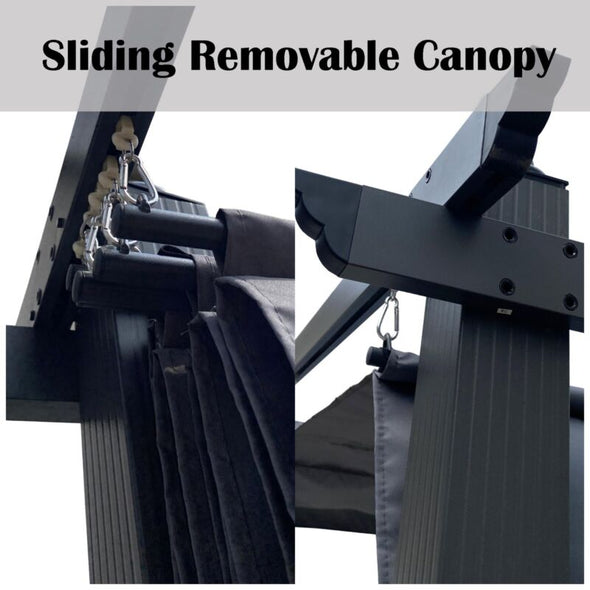 13x10 Ft Aluminum Pergola with Retractable Canopy for Outdoor Shade