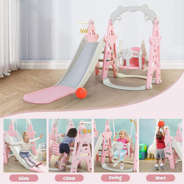 4-in-1 Kids Slide & Swing Set Indoor Outdoor Playground Playset