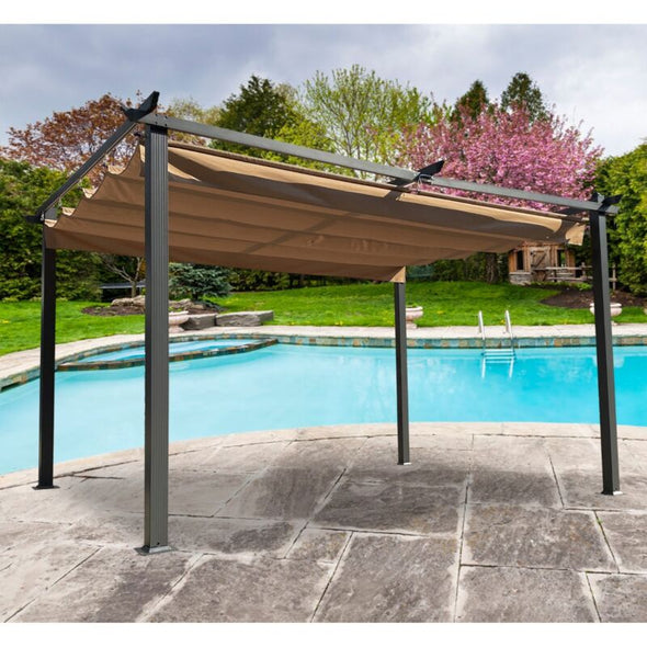 13x10 Ft Aluminum Pergola with Retractable Canopy for Outdoor Shade