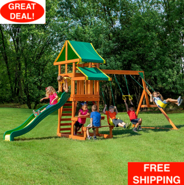 Tucson Cedar Wooden Swing Set – Kids Outdoor Playground with Slide