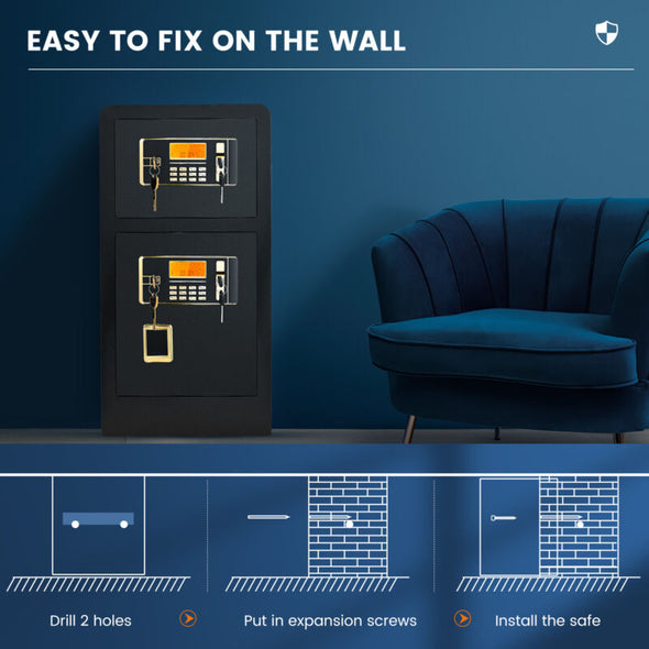 Large Home Safe 4.5 Cub Fireproof Double Lockbox with Digital Keypad