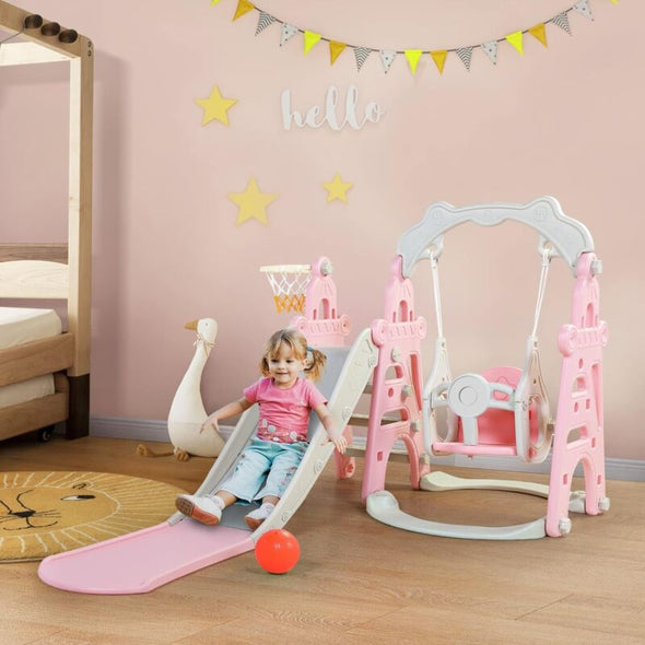 4-in-1 Kids Slide & Swing Set Indoor Outdoor Playground Playset