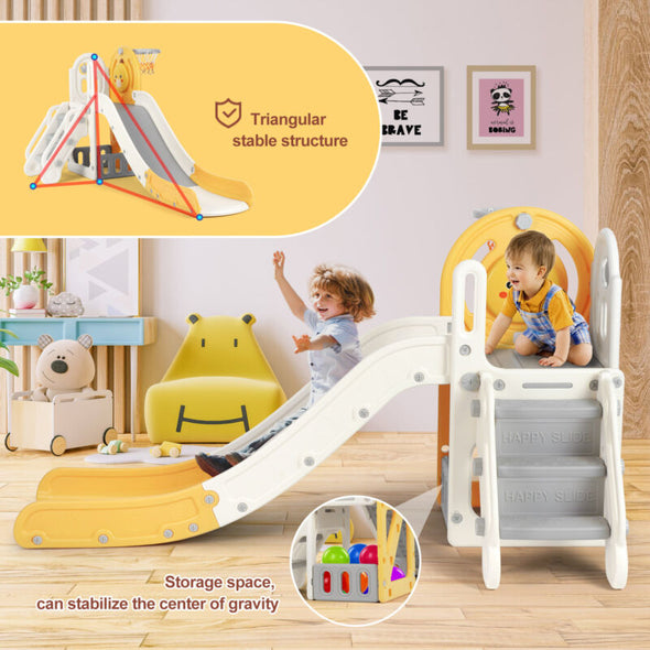 5 in 1 Toddler Slide & Freestanding Kids Playground with Climber, Hoop