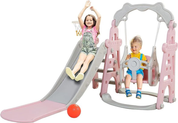 4-in-1 Kids Slide & Swing Set Indoor Outdoor Playground Playset
