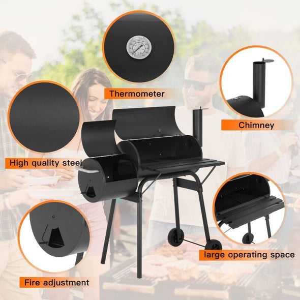 43" Charcoal BBQ Grill with Temperature Control & Double Grilling Nets