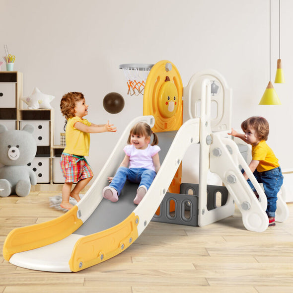 5 in 1 Toddler Slide & Freestanding Kids Playground with Climber, Hoop