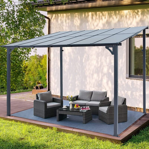 Wall-Mounted Metal Pergola Gazebo – Durable Hard Top Outdoor Shelter