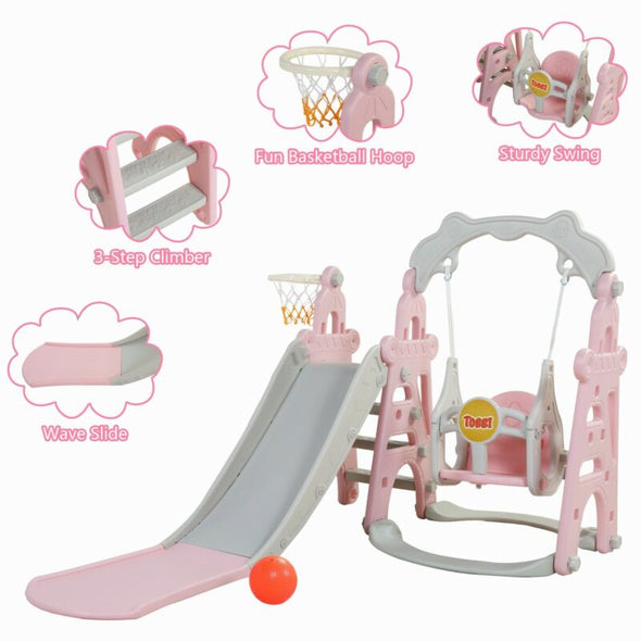 4-in-1 Kids Slide & Swing Set Indoor Outdoor Playground Playset