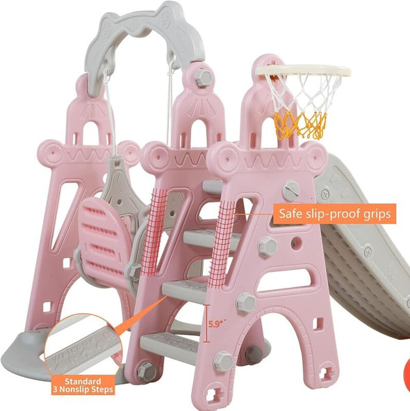 4-in-1 Kids Slide & Swing Set Indoor Outdoor Playground Playset