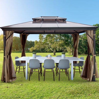 10x10' Hardtop Patio Gazebo – Aluminum Frame w/ Curtains & Mesh