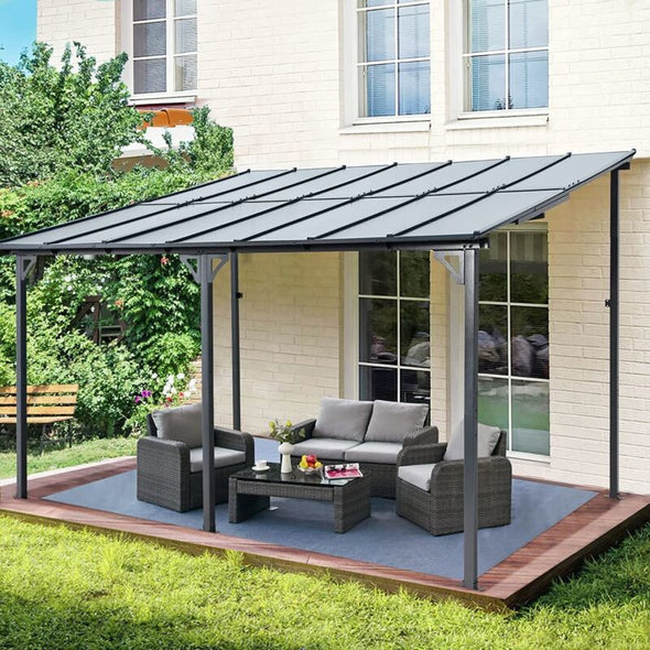 Wall-Mounted Metal Pergola Gazebo – Durable Hard Top Outdoor Shelter
