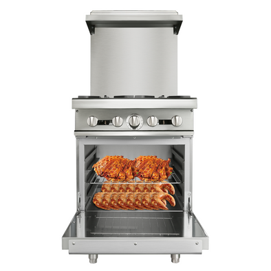 24" Natural Gas 4 Burner Commercial Restaurant Range with Standard Oven