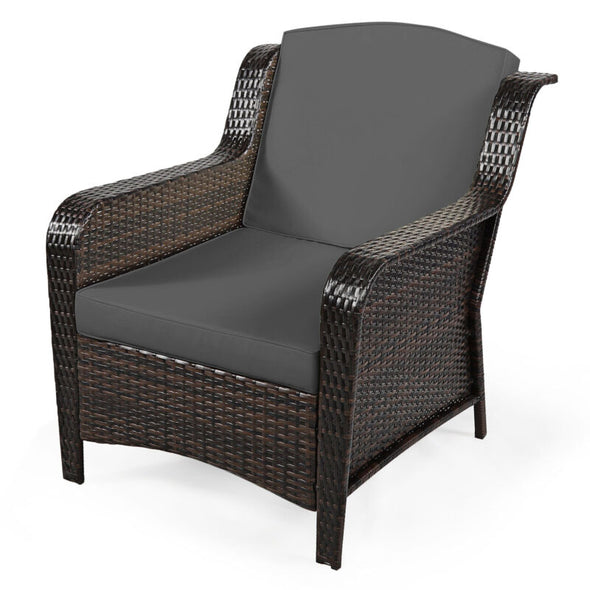 5-Piece Rattan Patio Furniture Set with Cushions – Outdoor Sofa & Ottoman