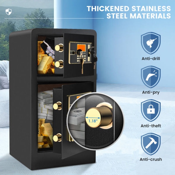 Large Home Safe 4.5 Cub Fireproof Double Lockbox with Digital Keypad