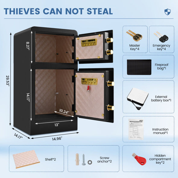 Large Home Safe 4.5 Cub Fireproof Double Lockbox with Digital Keypad
