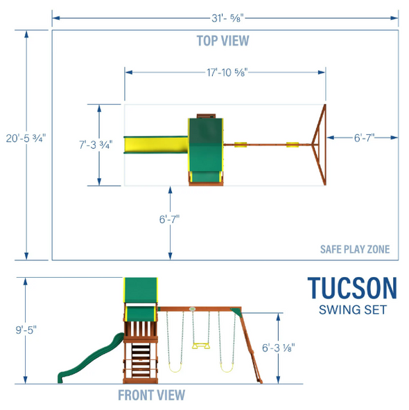 Tucson Cedar Wooden Swing Set – Kids Outdoor Playground with Slide