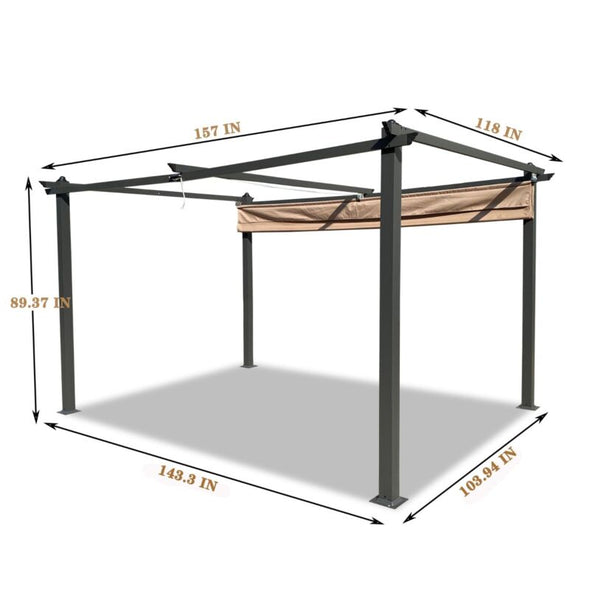 13x10 Ft Aluminum Pergola with Retractable Canopy for Outdoor Shade