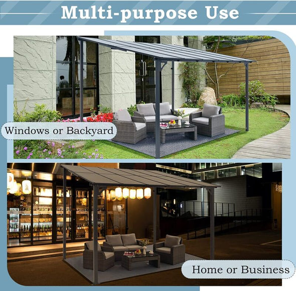Wall-Mounted Metal Pergola Gazebo – Durable Hard Top Outdoor Shelter