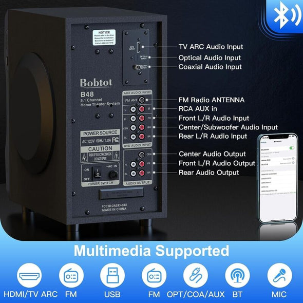 700W Surround Sound Home Theater System with Bluetooth & Subwoofer