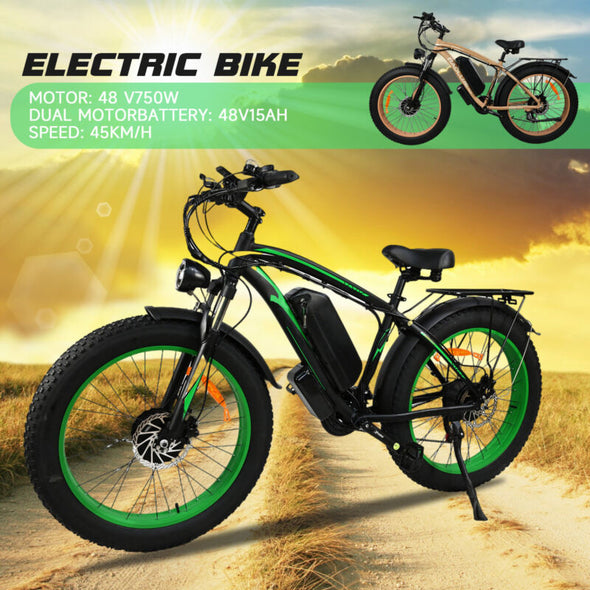 1500W Fat Tire Electric Bike Dual Motor 48V 15Ah for Adults - 45km/h