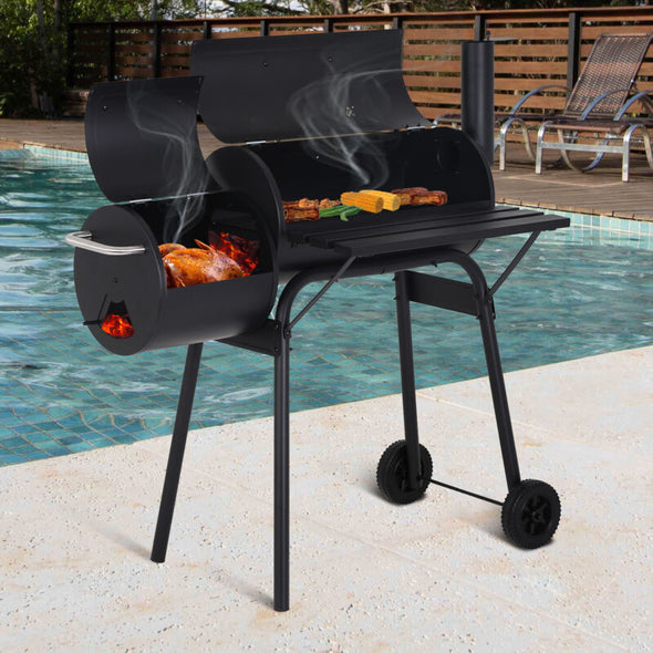 43" Charcoal BBQ Grill with Temperature Control & Double Grilling Nets