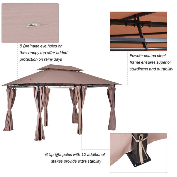 10'x13' Outdoor 2-Tier Vented Canopy Gazebo BBQ Party Tent Shelter Shade