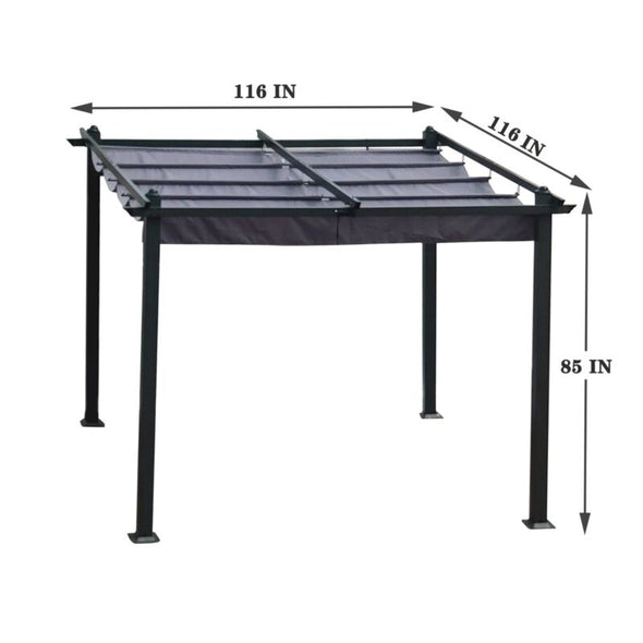 13x10 Ft Aluminum Pergola with Retractable Canopy for Outdoor Shade