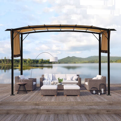 12x9 Ft Retractable Steel Pergola with Canopy for Patio or Outdoor Shade