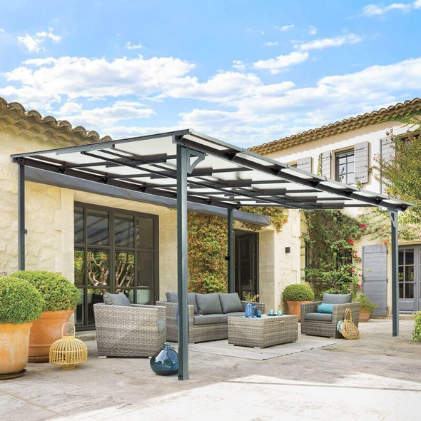 Wall-Mounted Metal Pergola Gazebo – Durable Hard Top Outdoor Shelter