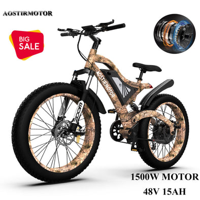 1500W 48V Ebike 26" Fat Tire Electric Mountain Bike with Suspension