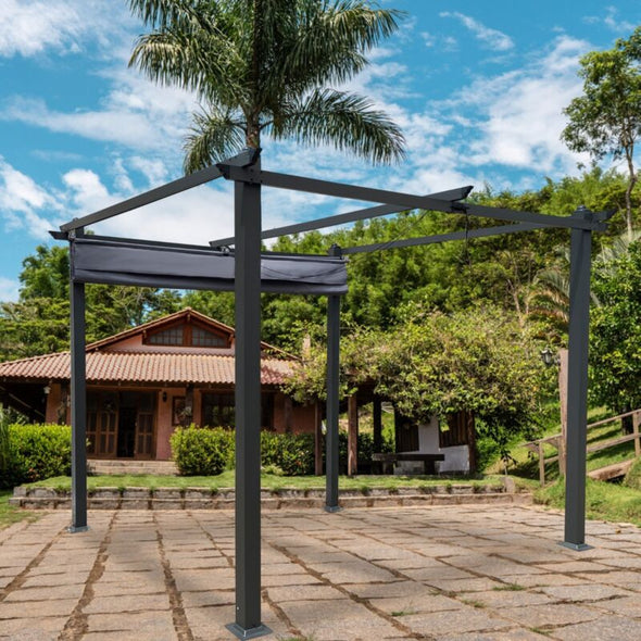 13x10 Ft Aluminum Pergola with Retractable Canopy for Outdoor Shade