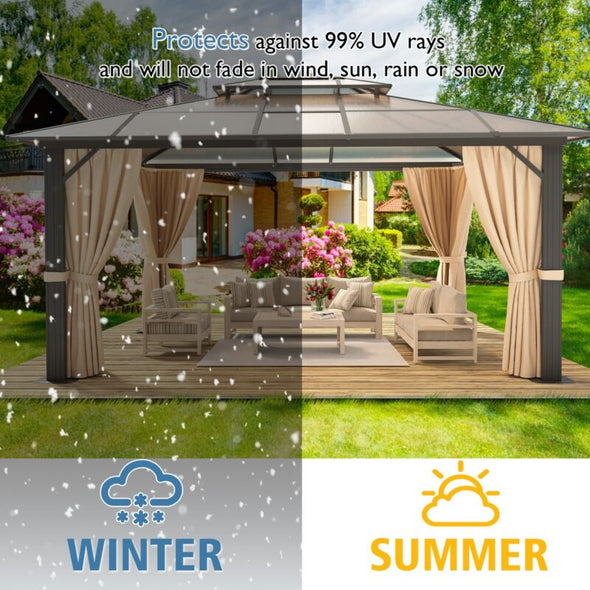 10'x13' PVC Roof Gazebo - Aluminum Frame, Double Roof & Privacy Curtains