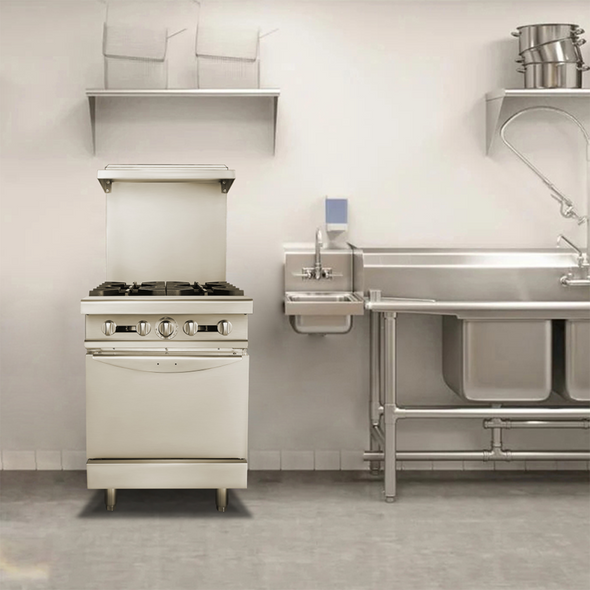 24" Natural Gas 4 Burner Commercial Restaurant Range with Standard Oven